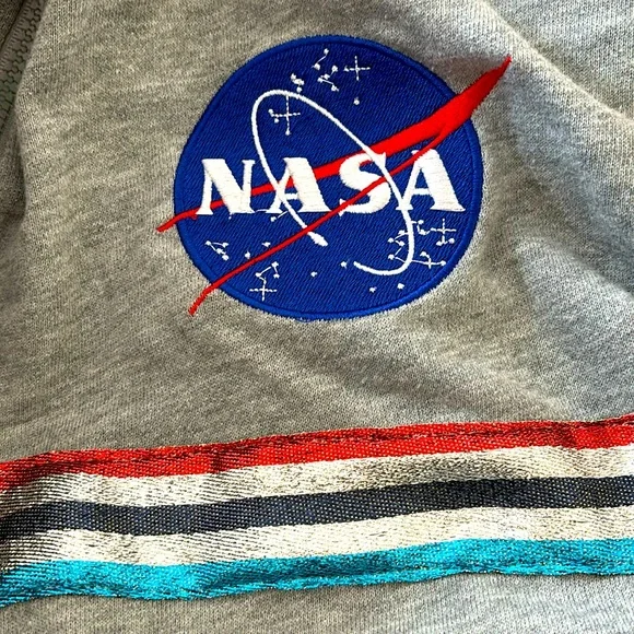 NASA metallic stripes embroidery logo cropped grey pull over light sweater XL - Picture 6 of 14